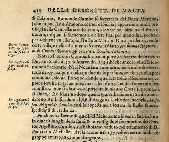 CUMBO dans la Descrittione di MALTA CUMBO dans la Descrittione di MALTA